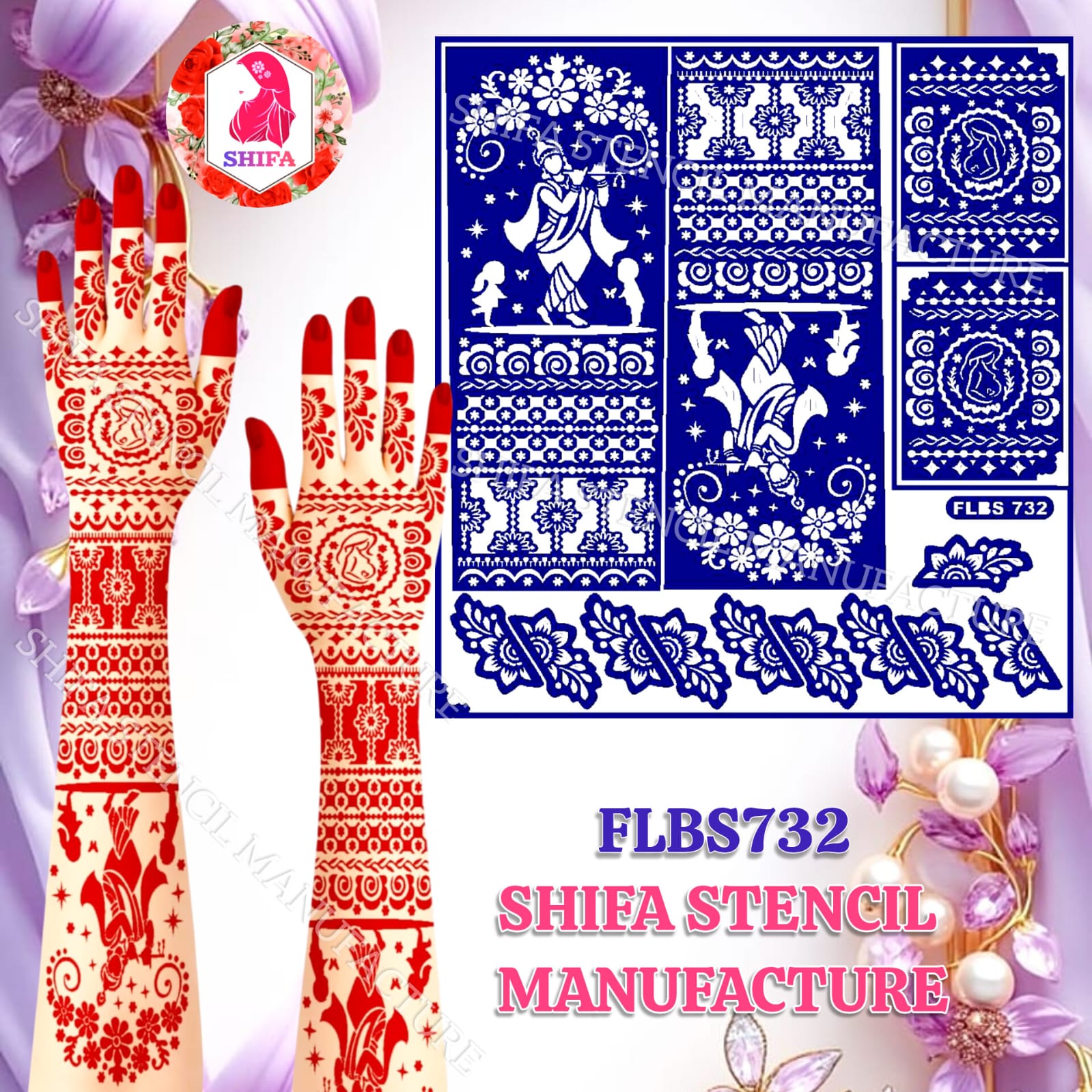 FLBS 732 Bala Krishna Blessing Stencil Sticker overview Henna Stencil - Shifa Stencil